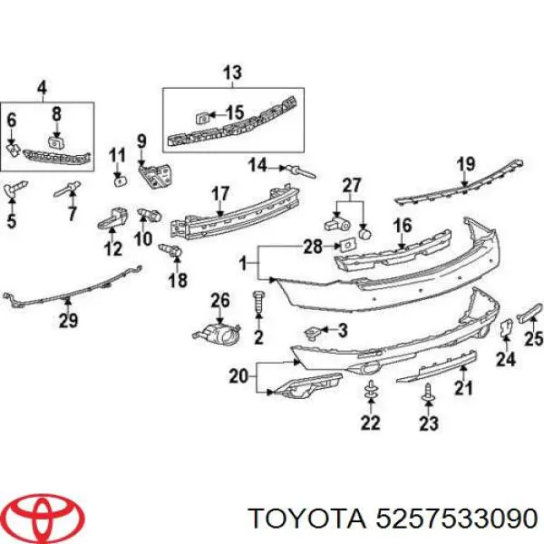 Кронштейн бампера заднього, правий Toyota 5257533090 ціна, від 4.13 USD
