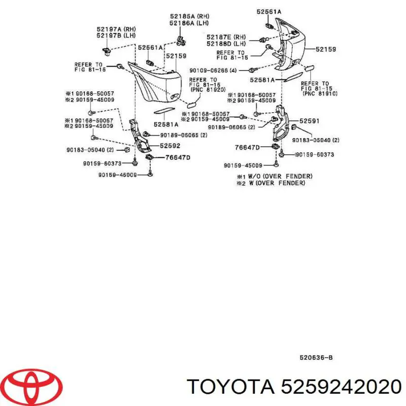 Підкрилок заднього крила, лівий задній Toyota 5259242020 ціна, від 5.06 USD