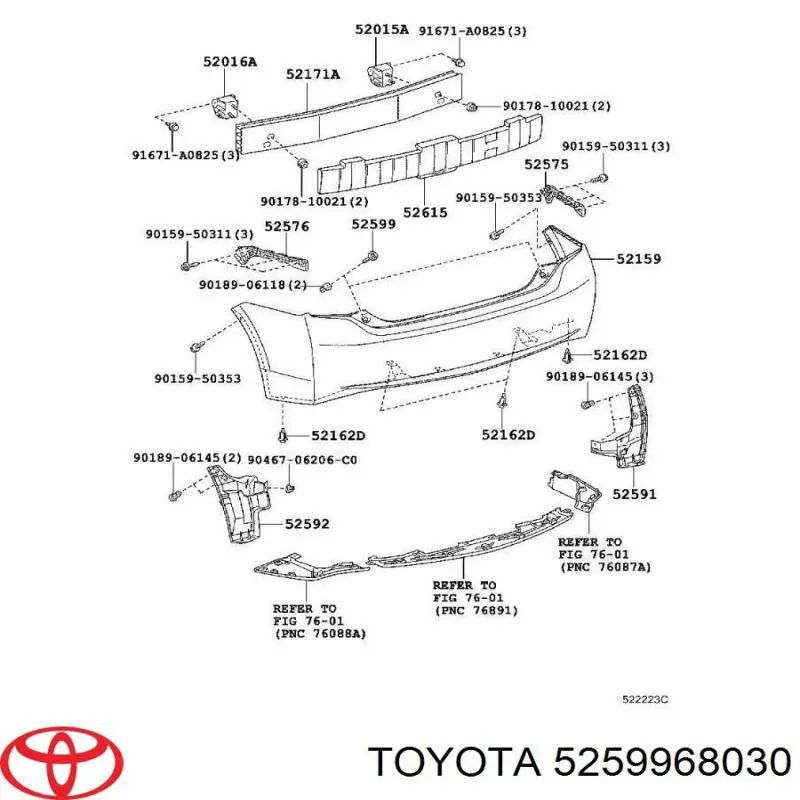 5259968030 Toyota Пістон (кліп) кріплення бампера заднього