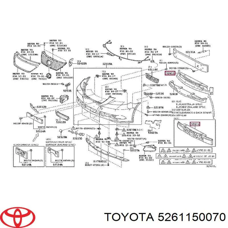 5261150070 Toyota Наповнювач бампера переднього