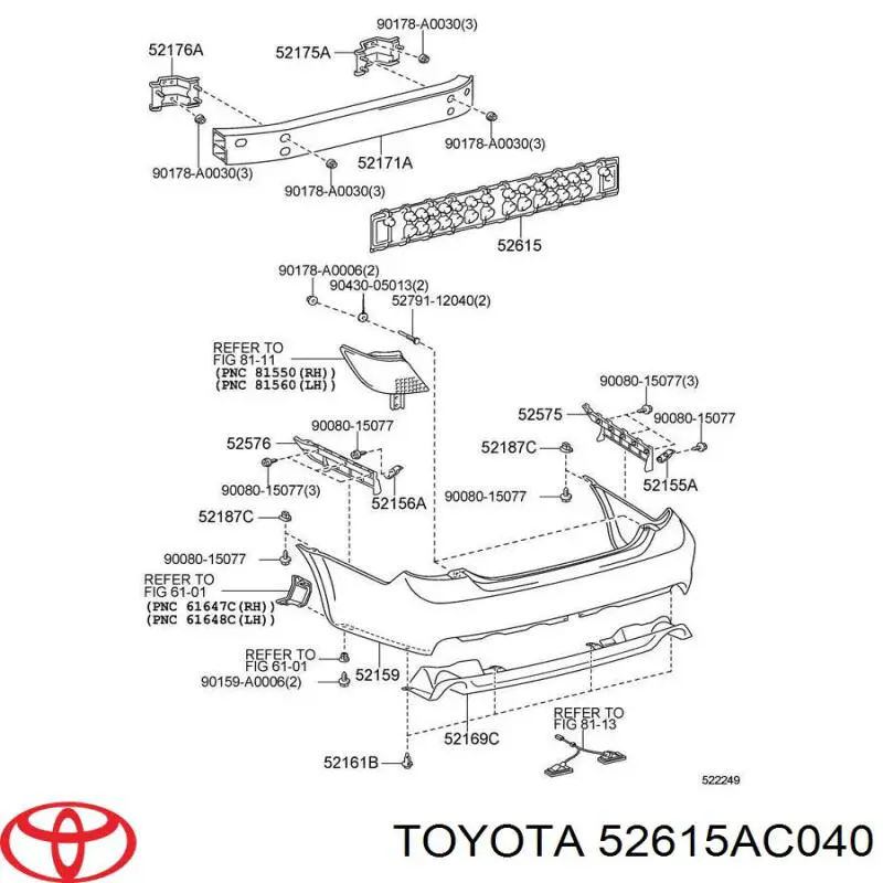 Абсорбер (наповнювач) бампера заднього Toyota 52615AC040 ціна, від 24.24 USD
