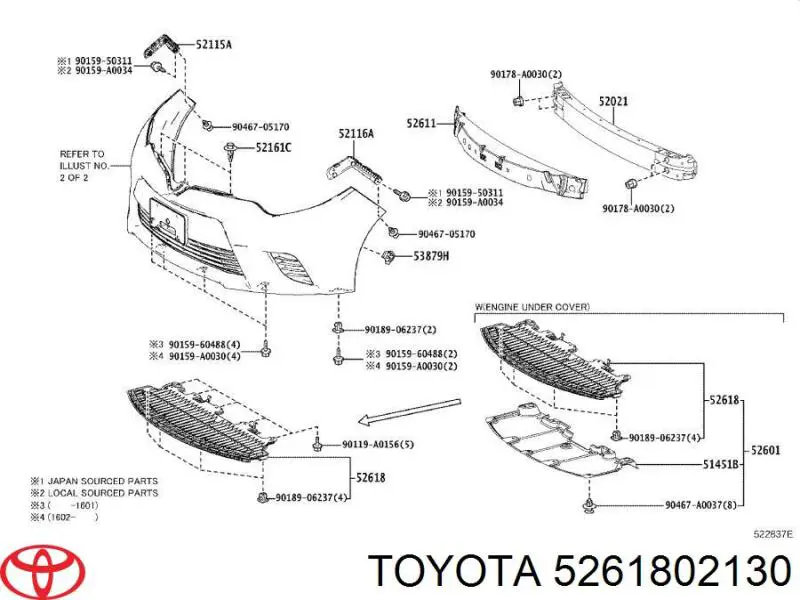 5261802130 Toyota Наповнювач бампера переднього