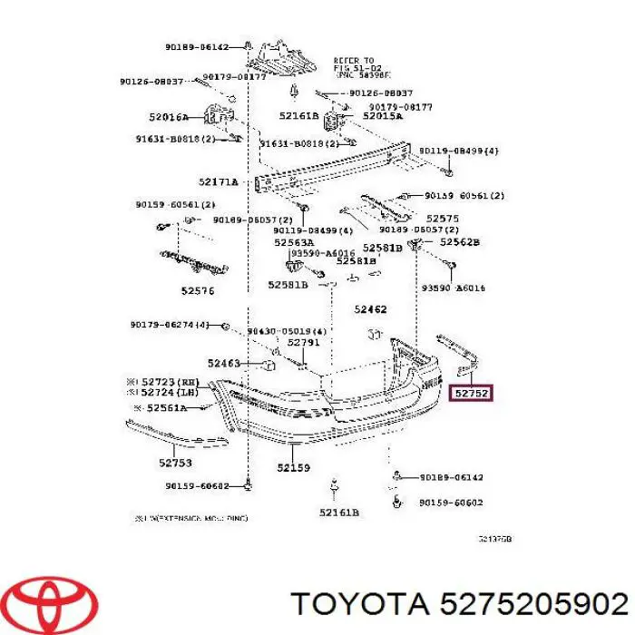 Молдинг заднього бампера, правий Toyota Avensis (T25) (Тойота Авенсіс)
