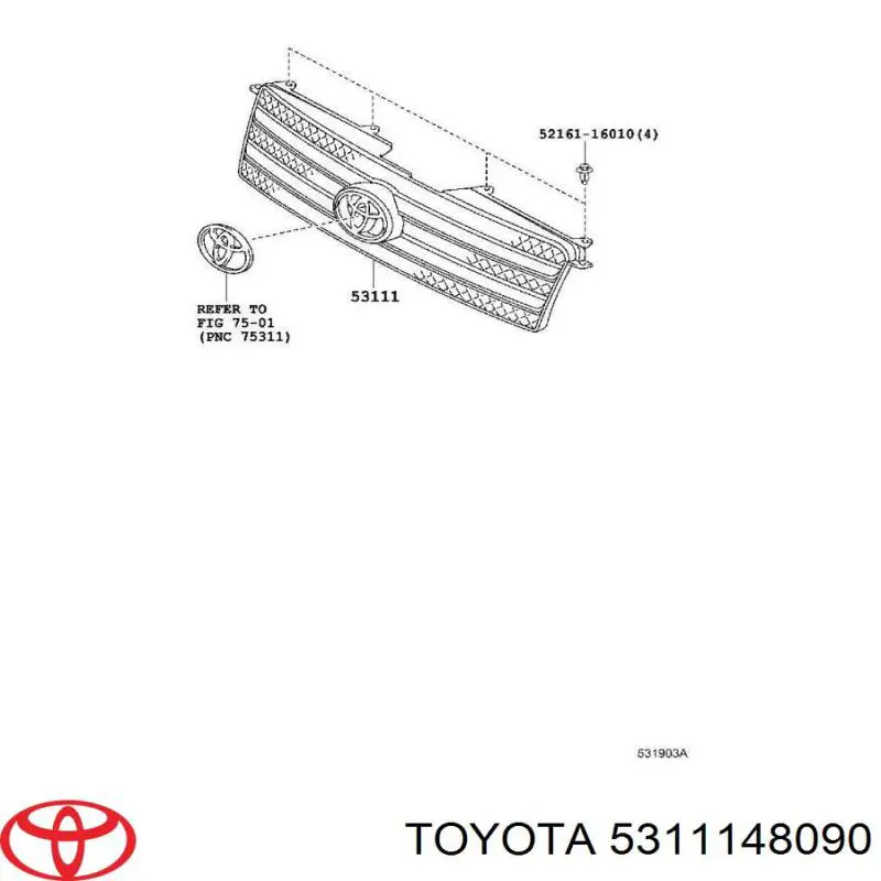 Облицювання радіатора Toyota 5311148090 ціна, від 253.19 USD