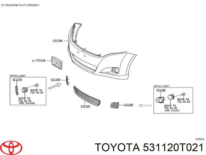 531120T021 Toyota Решітка переднього бампера, центральна