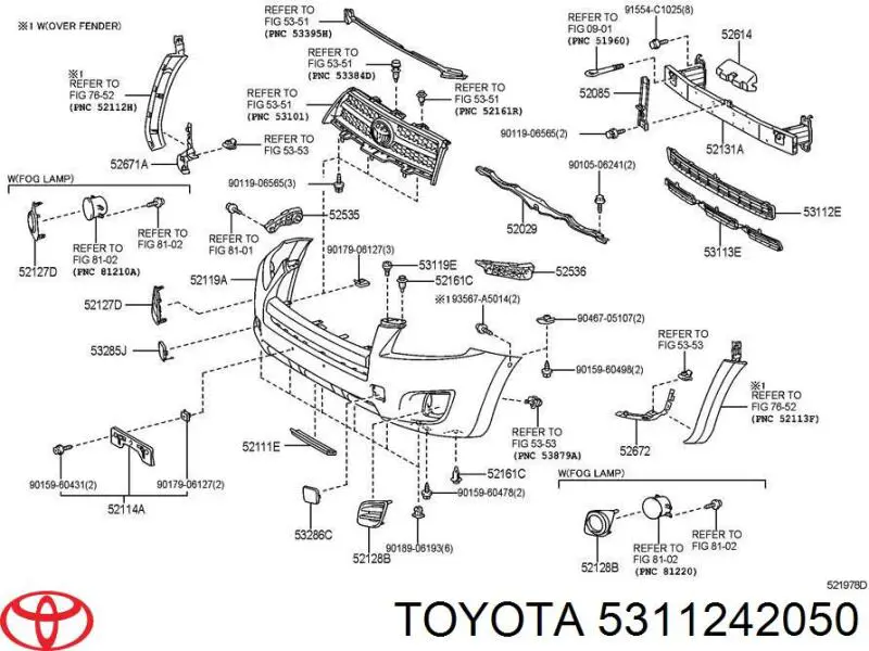 Решітка переднього бампера, верхня Toyota RAV4 3 (A3) (Тойота Рав4)