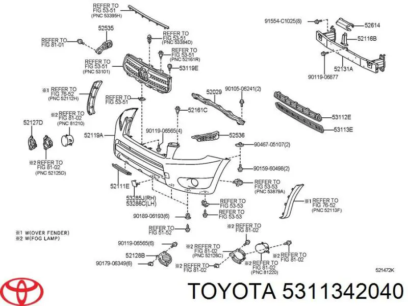 5311342040 Toyota решітка переднього бампера