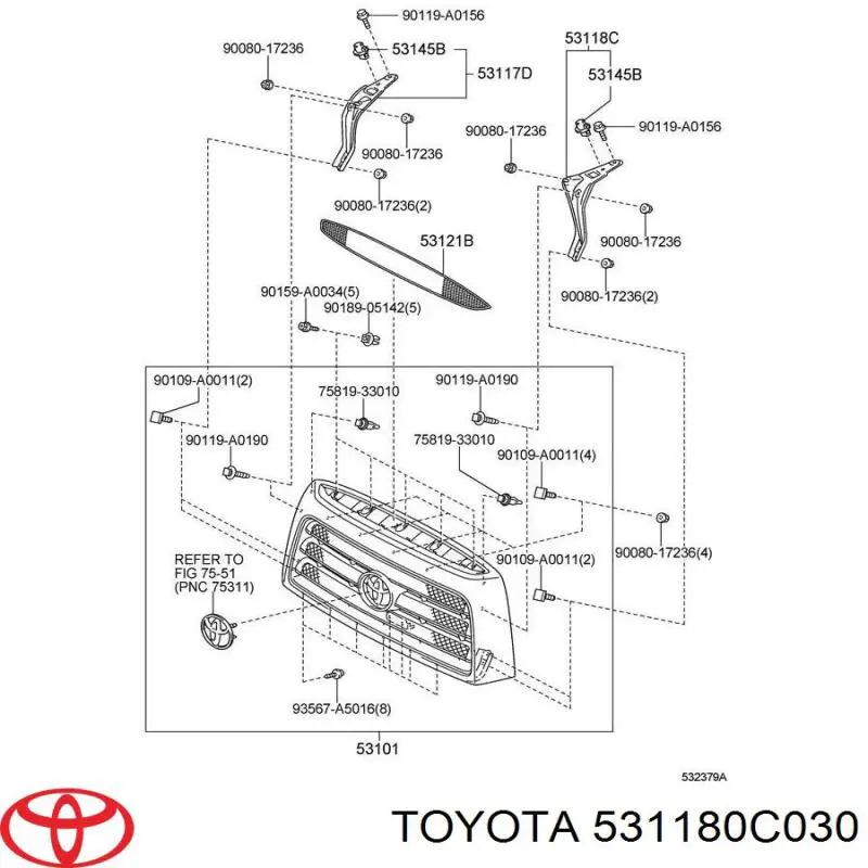  Кронштейн решітки радіатора Toyota Sequoia 