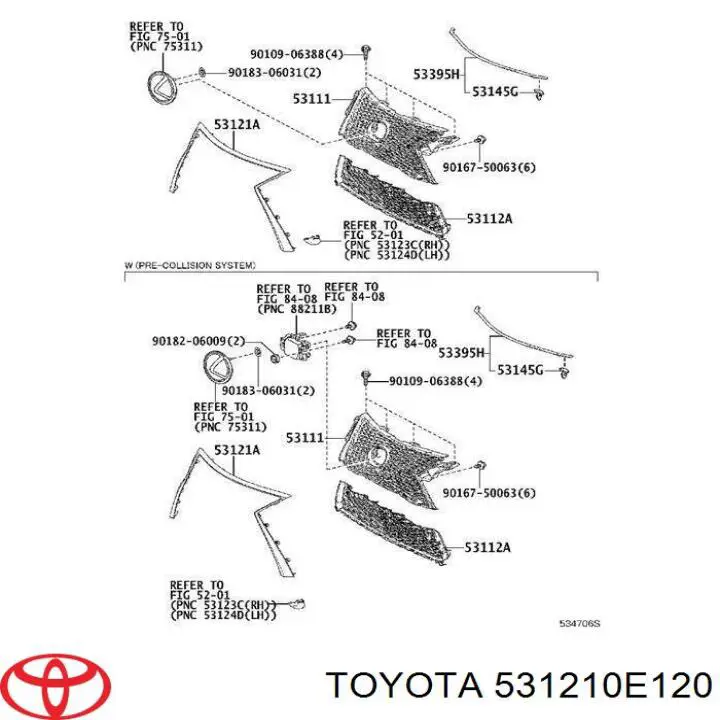 531210E120 Toyota молдинг решітки радіатора