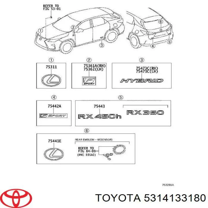 Емблема на решітку радіатора Toyota 5314133180 ціна, від 190.04 USD