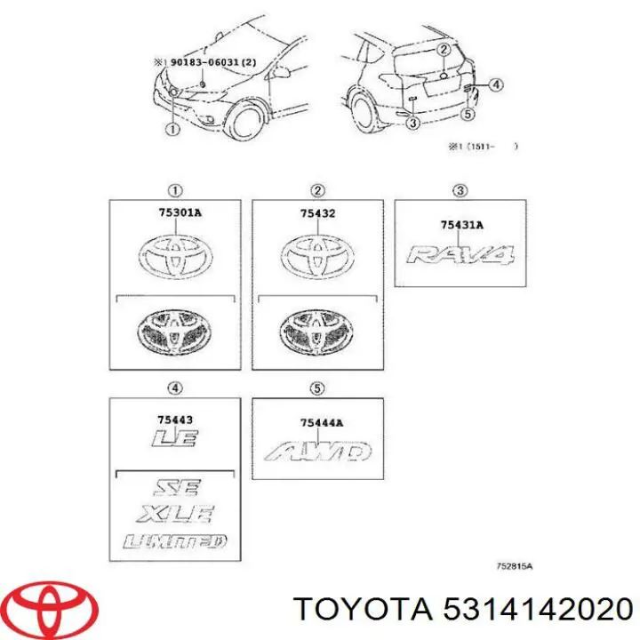 7530110030 Toyota емблема решітки радіатора