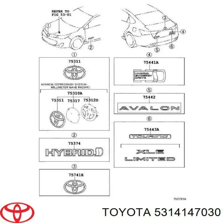 Емблема на решітку радіатора Toyota 5314147030 ціна, від 164.69 USD