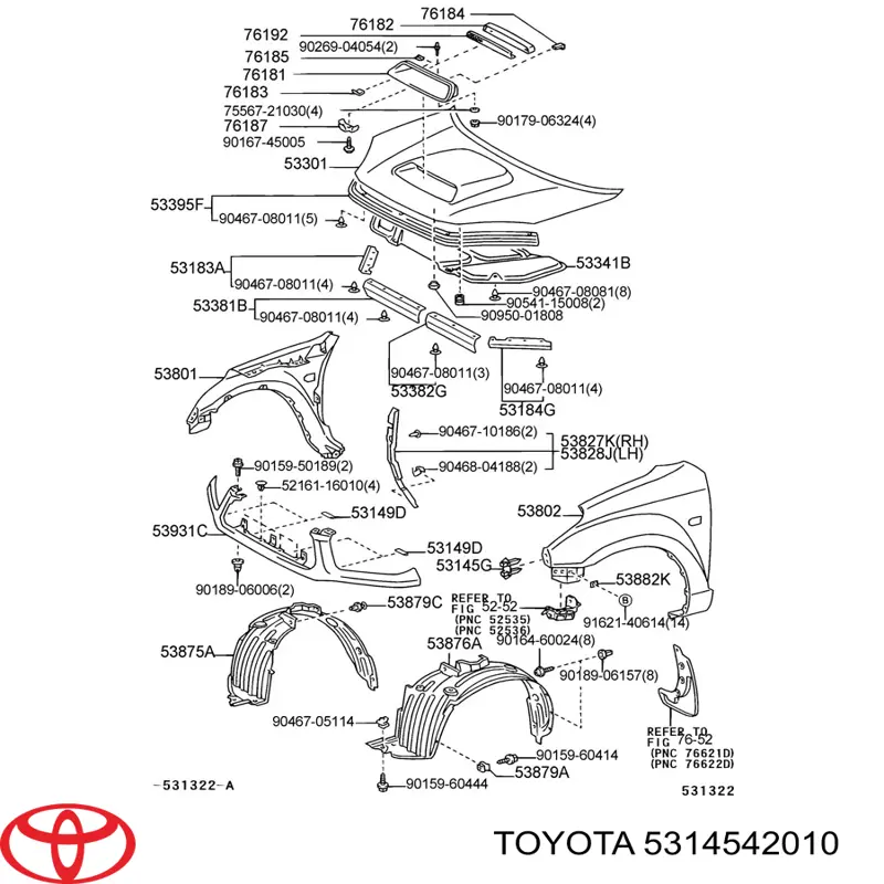 Купити 5314542010 Toyota Пістон (кліп) кріплення решітки радіатора до панелі