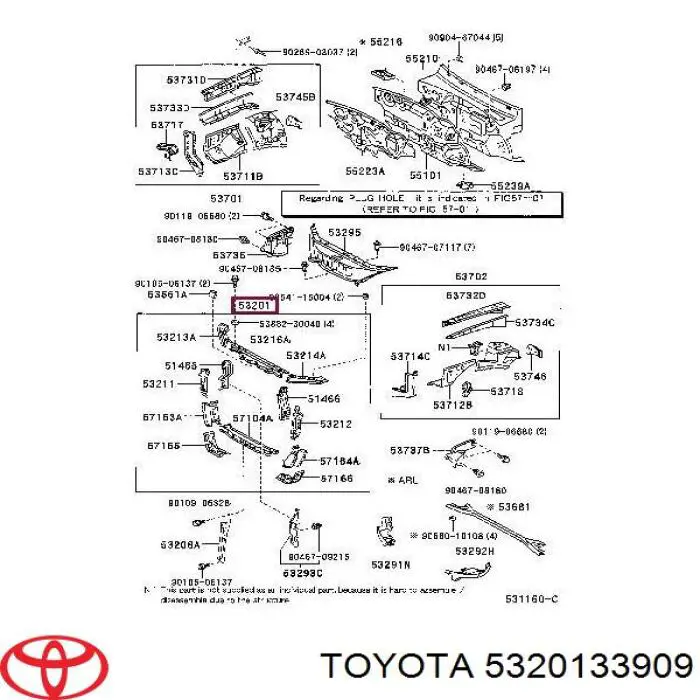 Панель передня Toyota 5320133909 ціна, від 126.69 USD