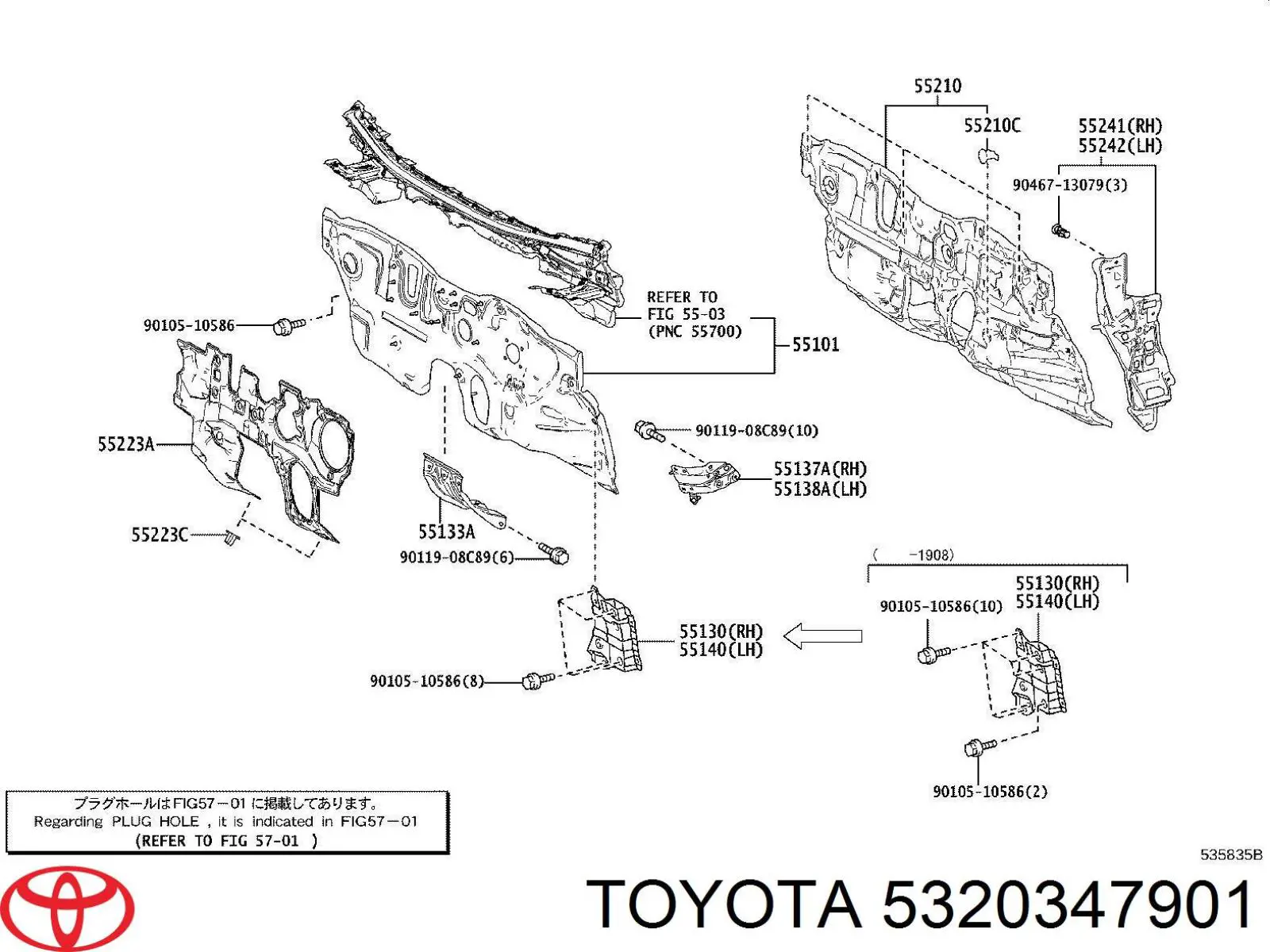 5320347901 Toyota супорт радіатора лівий/монтажна панель кріплення фар