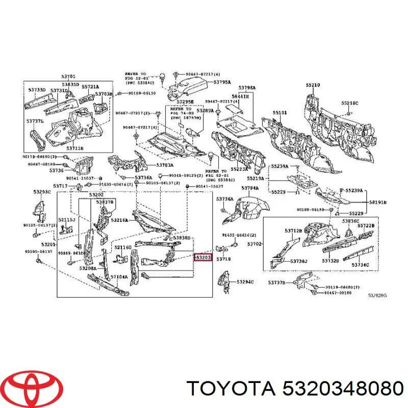 Купити 5320348080 Toyota Супорт радіатора лівий/монтажна панель кріплення фар