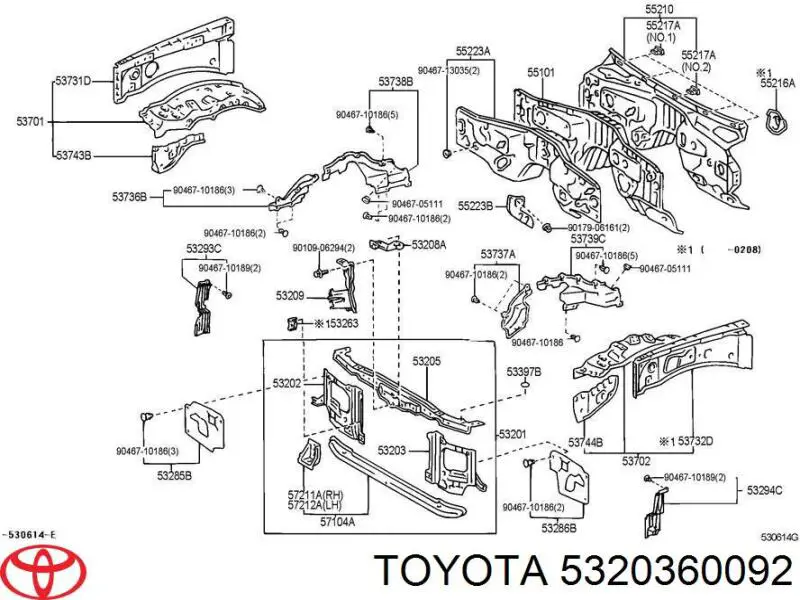 5320360092 Toyota супорт радіатора верхній/монтажна панель кріплення фар