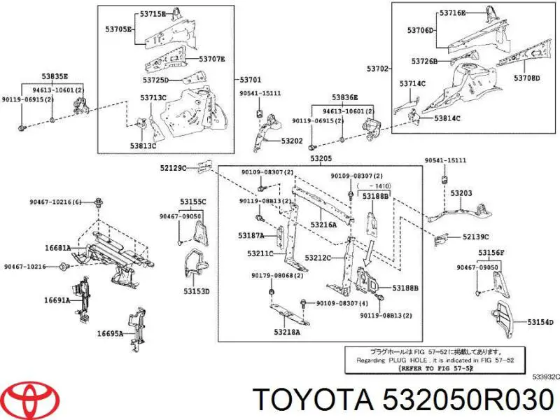 532050R030 Toyota супорт радіатора верхній/монтажна панель кріплення фар