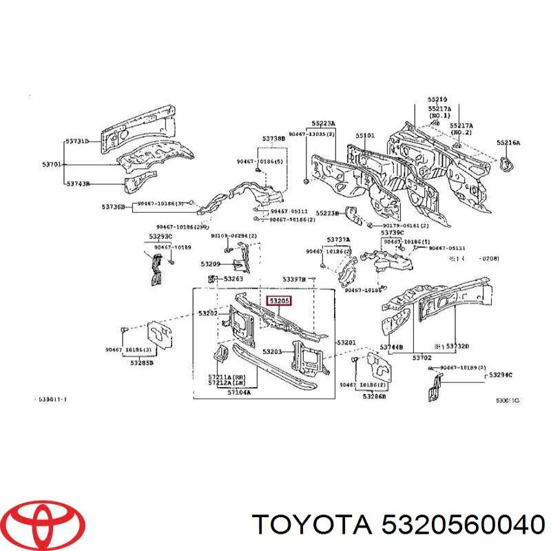 5320560040 Toyota супорт радіатора верхній/монтажна панель кріплення фар