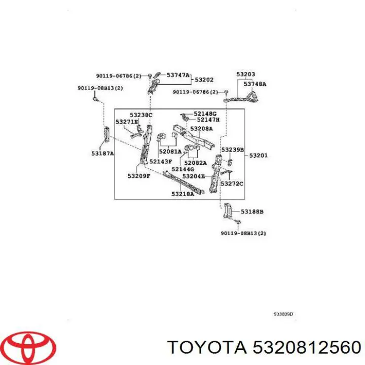 Супорт радіатора верхній/монтажна панель кріплення фар Toyota Prius (ZVW30) (Тойота Пріус)