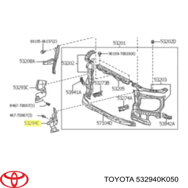532940K050 Toyota Повітропровід (дефлектор) радіатора, лівий