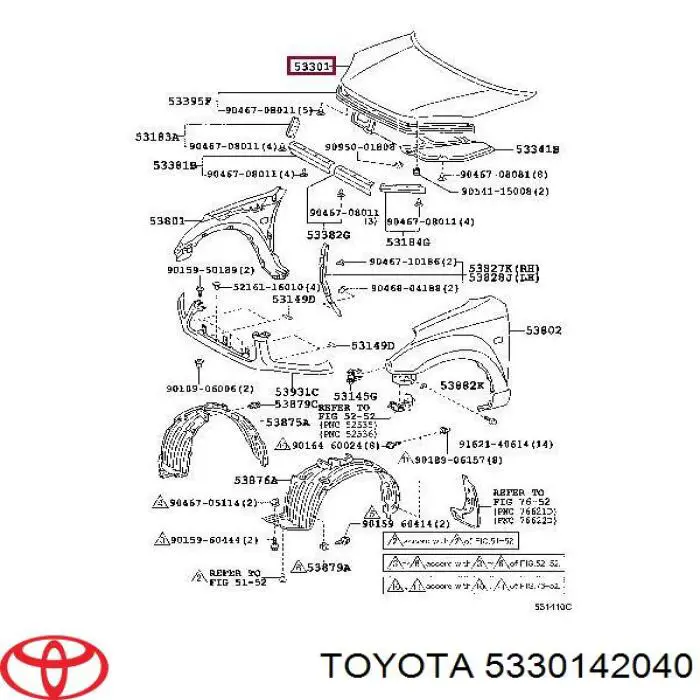 Капот Toyota 5330142040 ціна, від 136.02 USD
