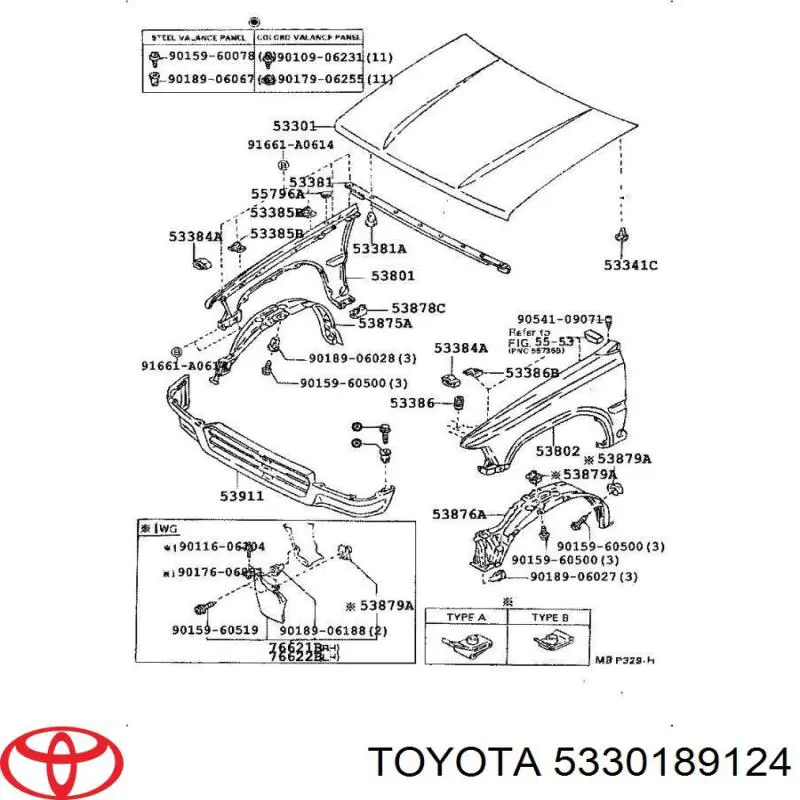 Капот Toyota 5330189124 ціна, від 88.68 USD