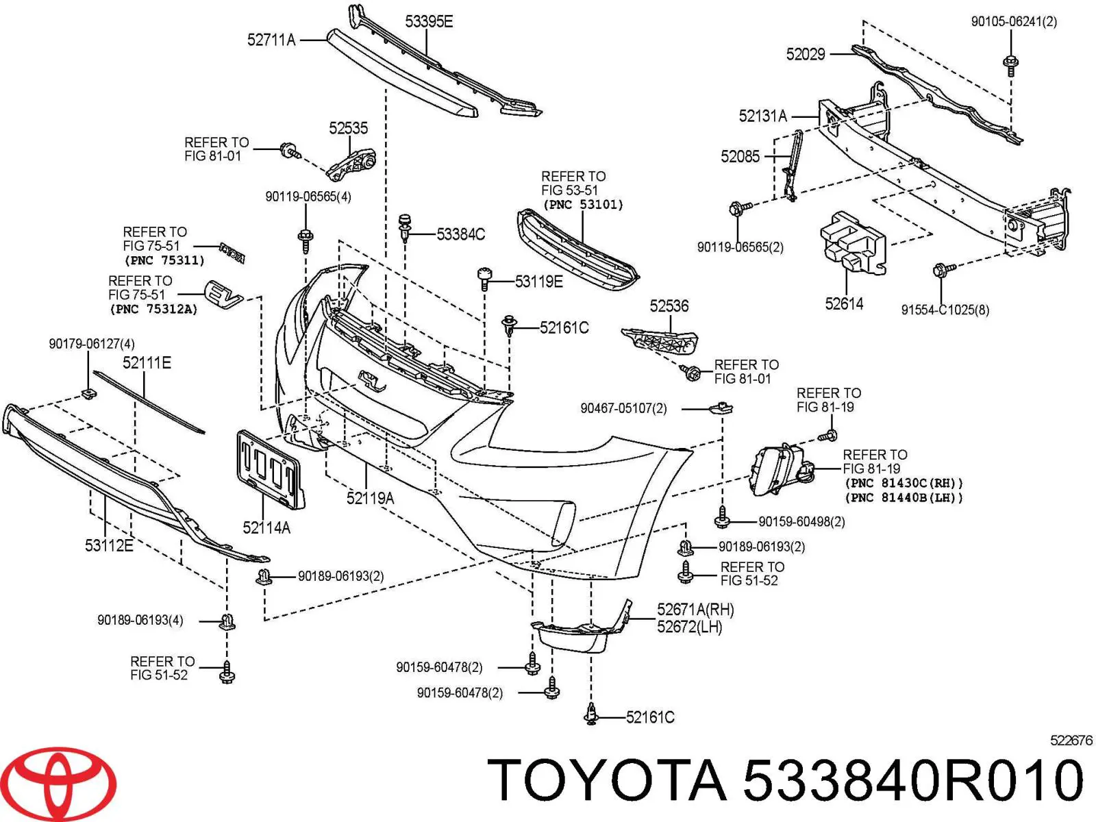 5338468010 Toyota пістон (кліп кріплення решітки радіатора до панелі)