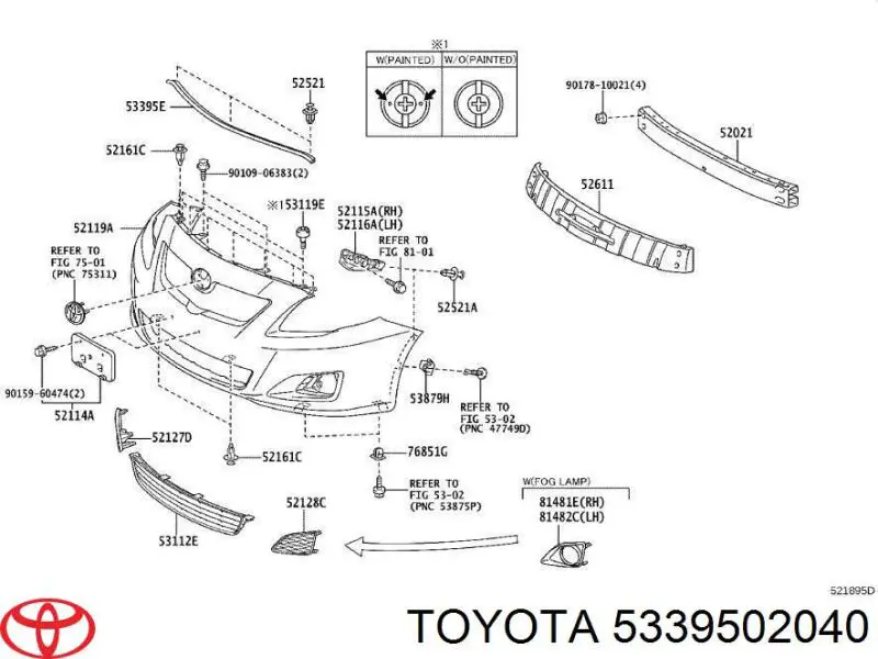 Ущільнювач (прокладка) переднього бампера Toyota 5339502020 ціна, від 33.51 USD
