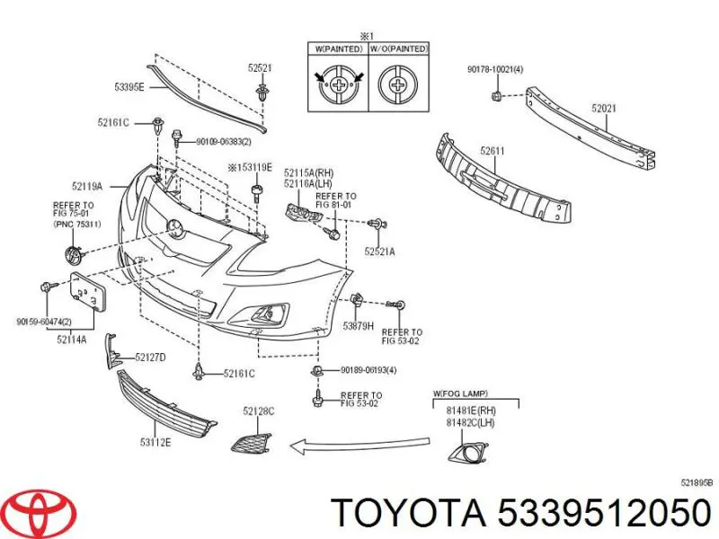 Купити 5339502020 Toyota Ущільнювач (прокладка) переднього бампера