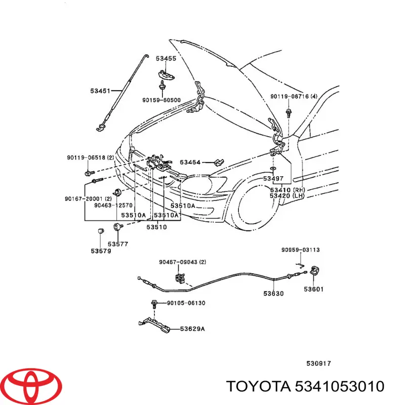 5341053010 Toyota Завіс капота, правий