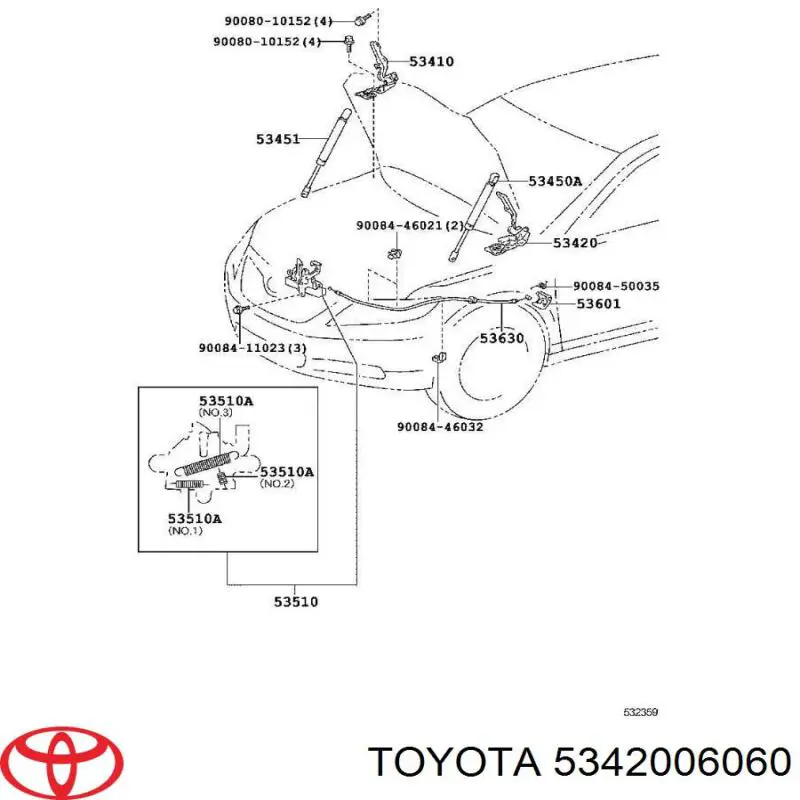 5342006060 Toyota петля капота, ліва