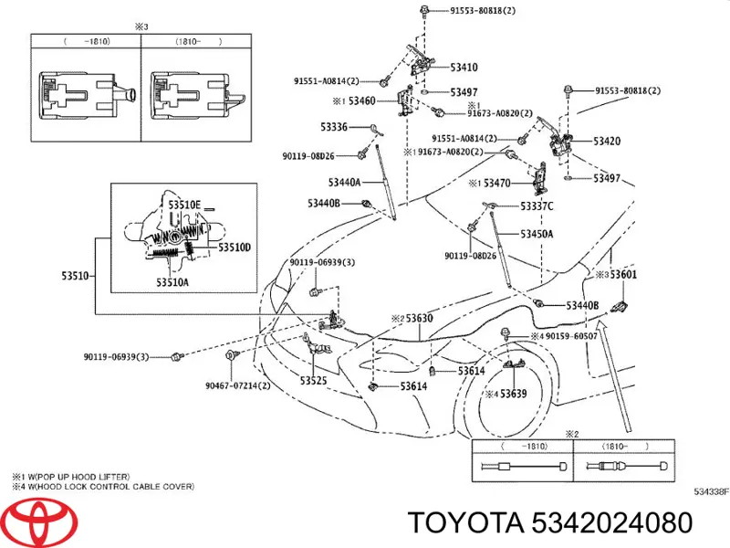 5342024080 Toyota Завіса капота ліва