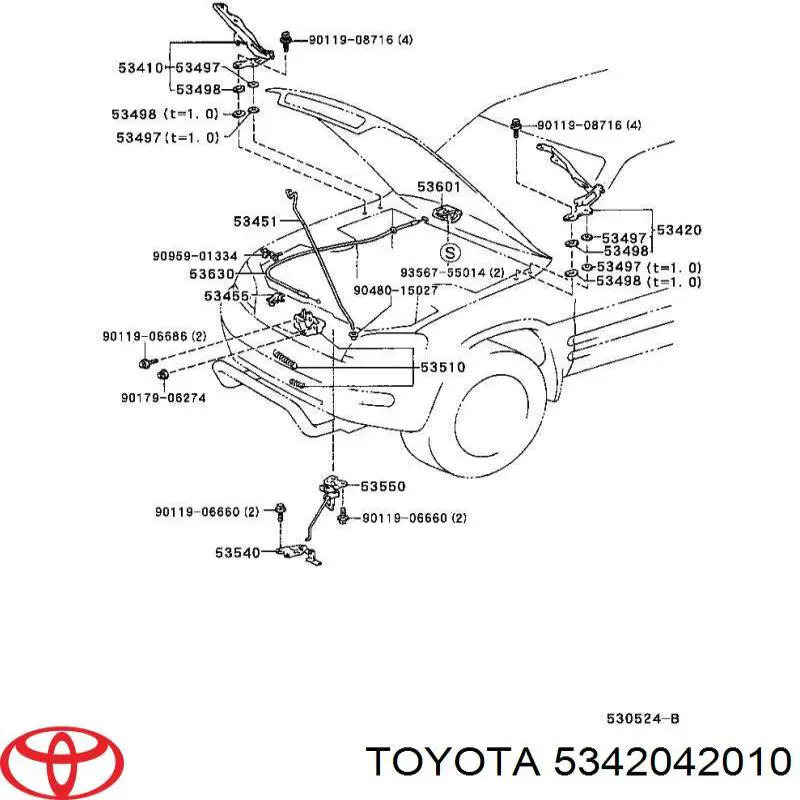 Купити 5342042010 Toyota Петля капота, ліва