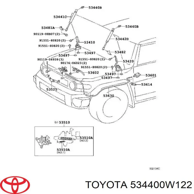 534400W122 Toyota Амортизатор кришки багажника / двері 3/5-ї задньої