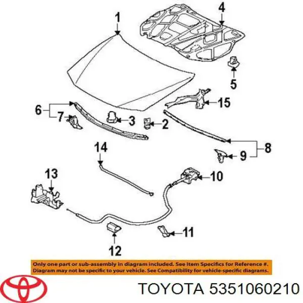 Замок капота Toyota 5351060210 ціна, від 50.68 USD