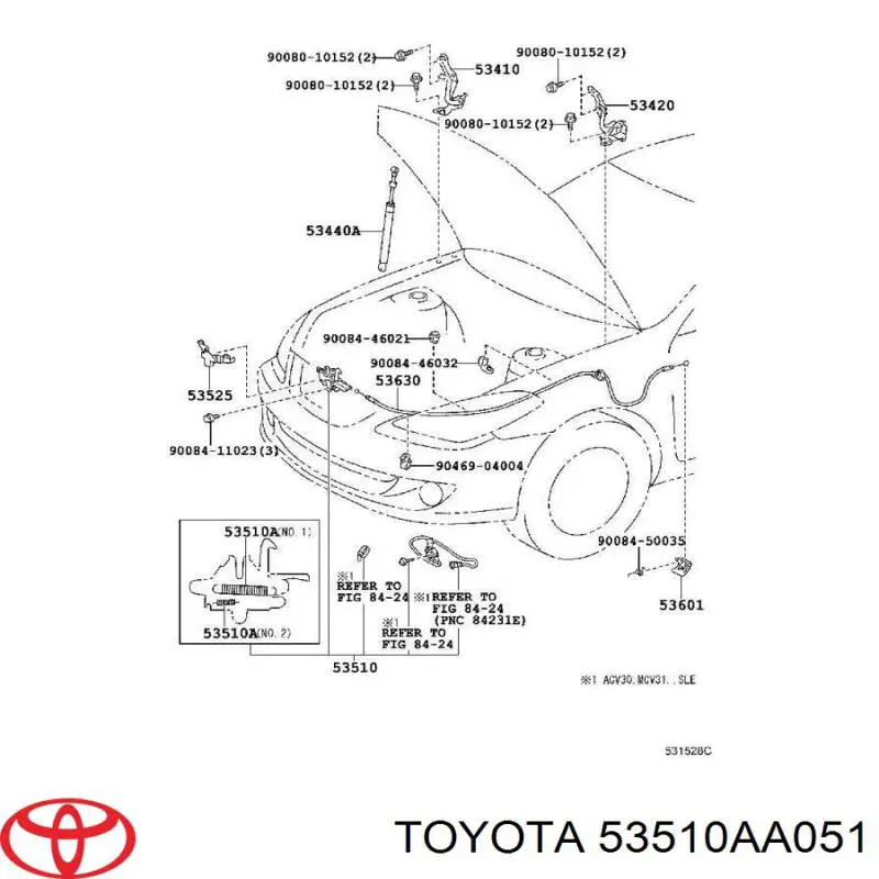 53510AA051 Toyota Запор капота (замок і привід замка капота)