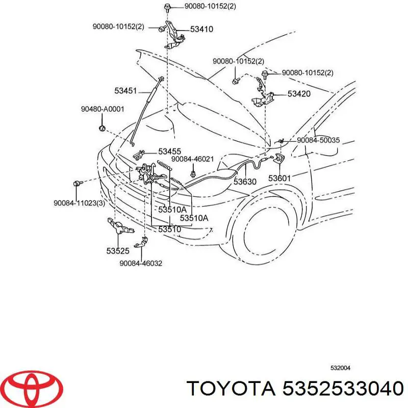 5352533040 Toyota стояк-гак замка капота