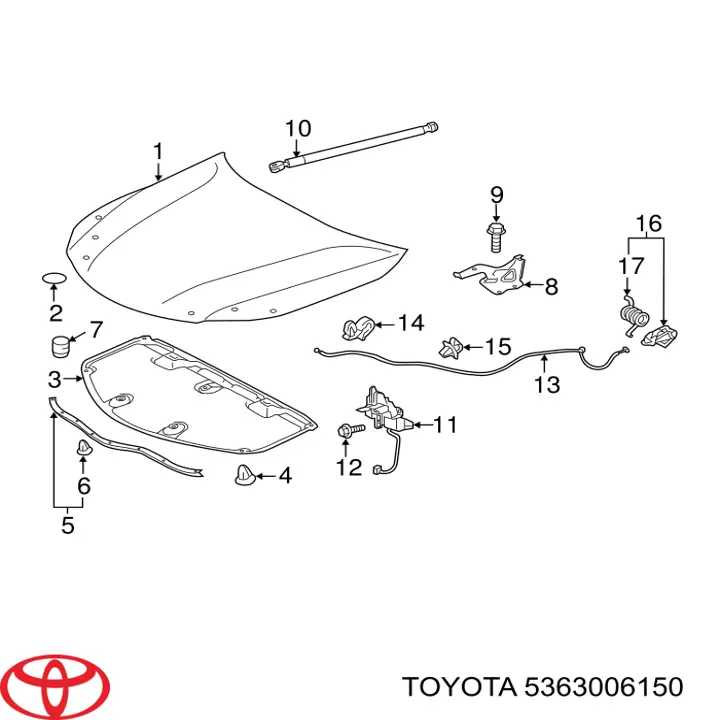 Трос відкриття капота Toyota 5363006150 ціна, від 16.46 USD