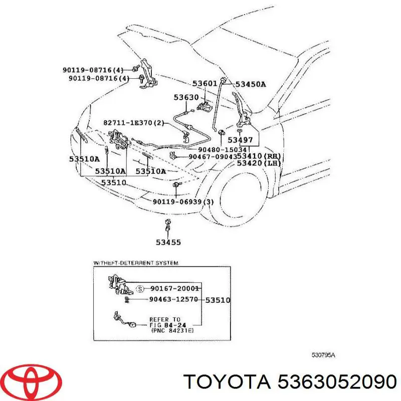 Трос відкриття капота Toyota 5363052090 ціна, від 21323.34 USD