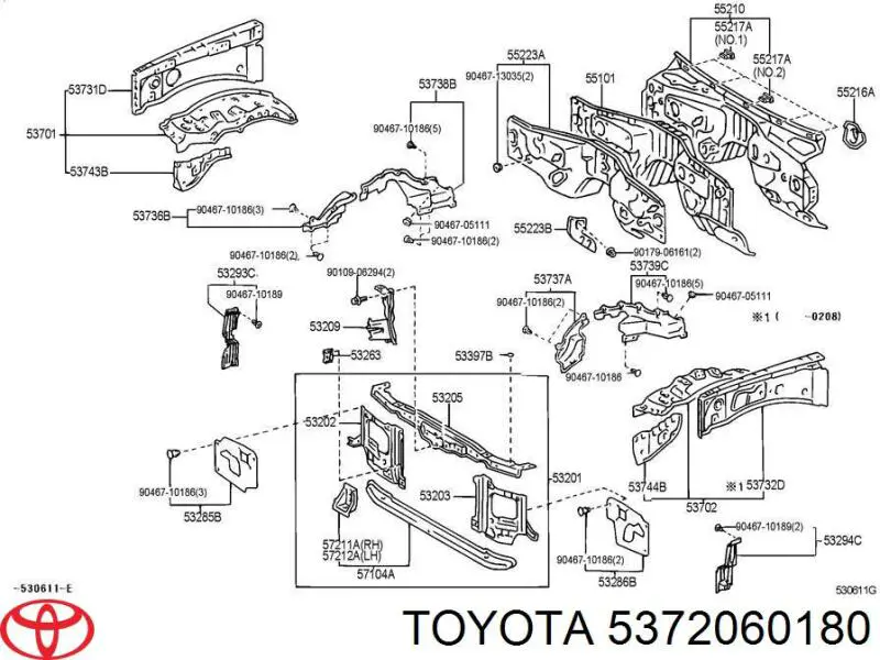 5372060180 Toyota Панель бризковика (лонжерона) моторного відсіку, ліва