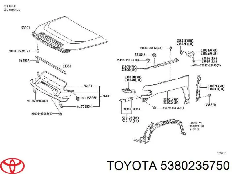 Ліве переднє крило Toyota 5380235750 ціна, від 61.08 USD