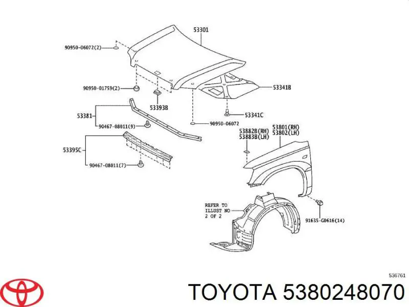 Ліве переднє крило Toyota 5380248070 ціна, від 86.46 USD