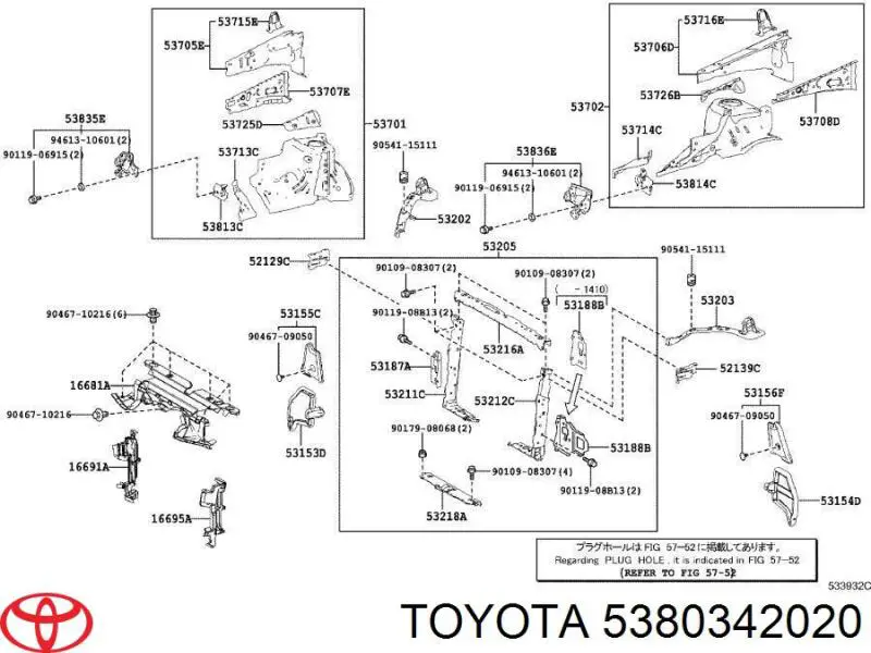 Кронштейн кріплення крила переднього правого, задній Toyota 5380342020 ціна, від 18.98 USD