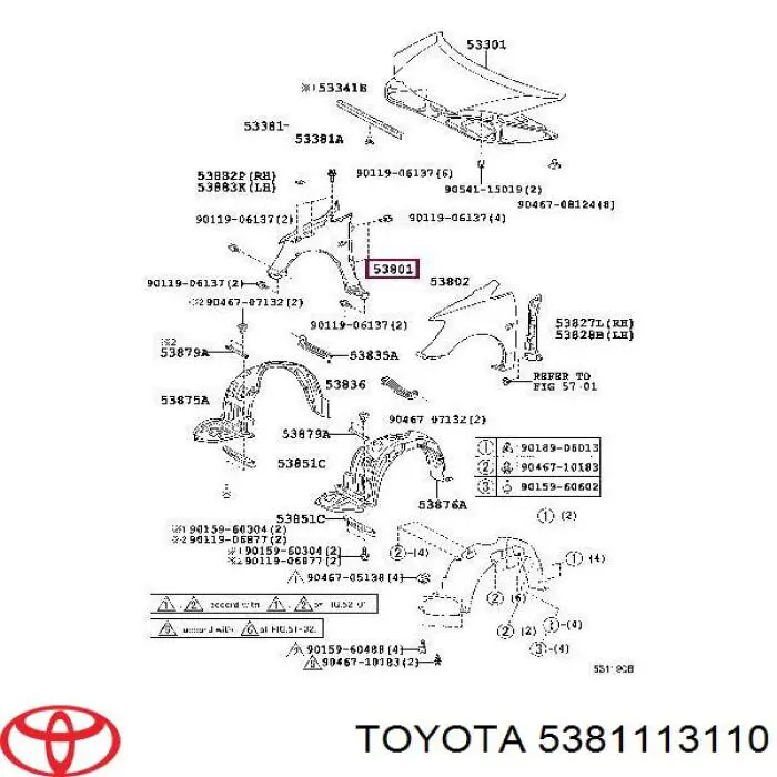 Крило переднє праве Toyota 5381113110 ціна, від  USD
