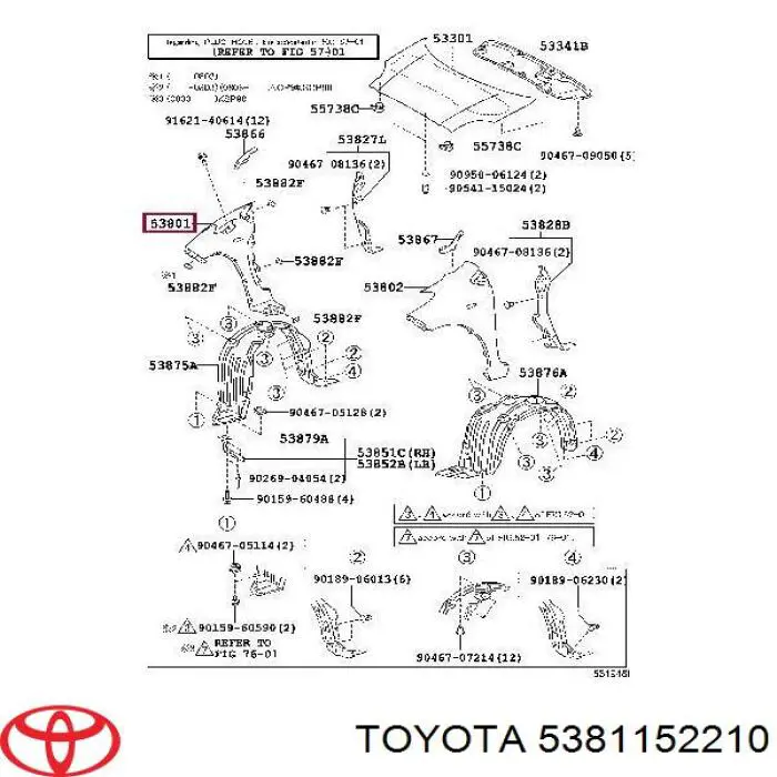 Крило переднє праве Toyota 5381152210 ціна, від 42.58 USD