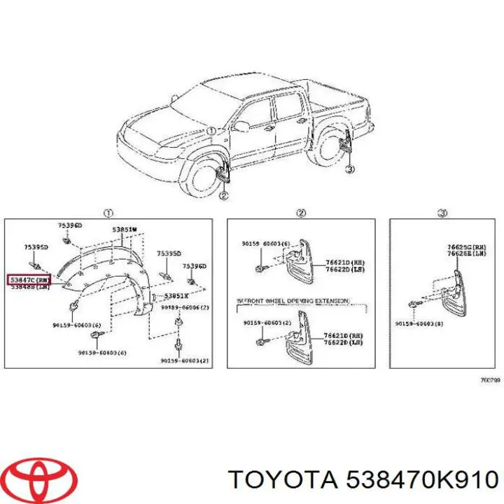 538470K910 Toyota Молдинг переднього правого крила