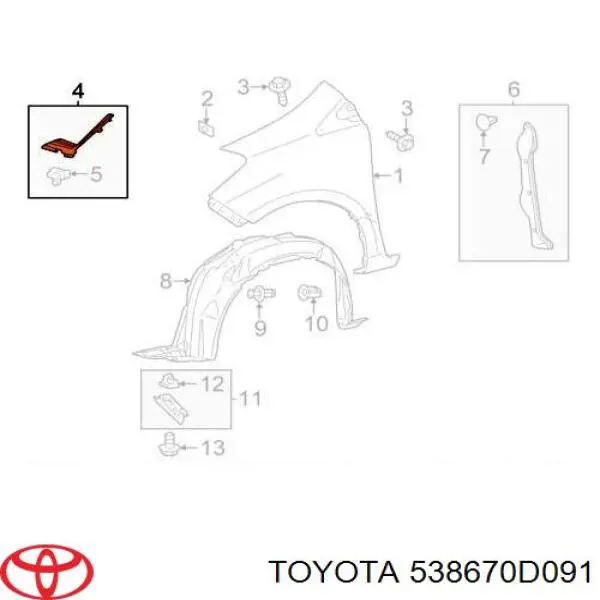 538670D091 Toyota Ущільнювач арки крила