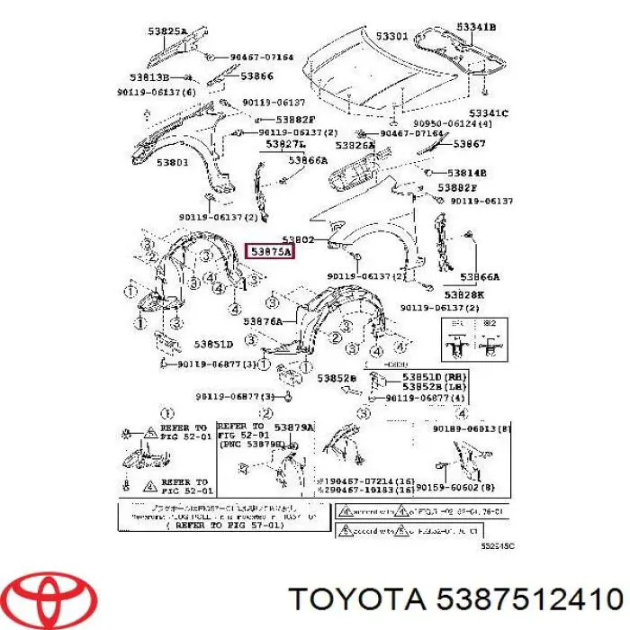 Підкрилок переднього крила, правий 5387512410 Toyota