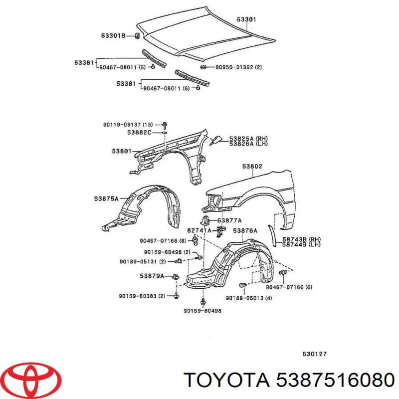 5387516080 Toyota Підкрилок переднього крила, правий